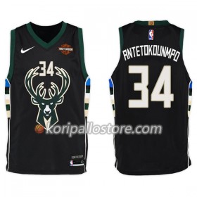 Milwaukee Bucks Giannis Antetokounm 34 Nike 2017-18 Musta Miesten Pelipaidat Swingman 
